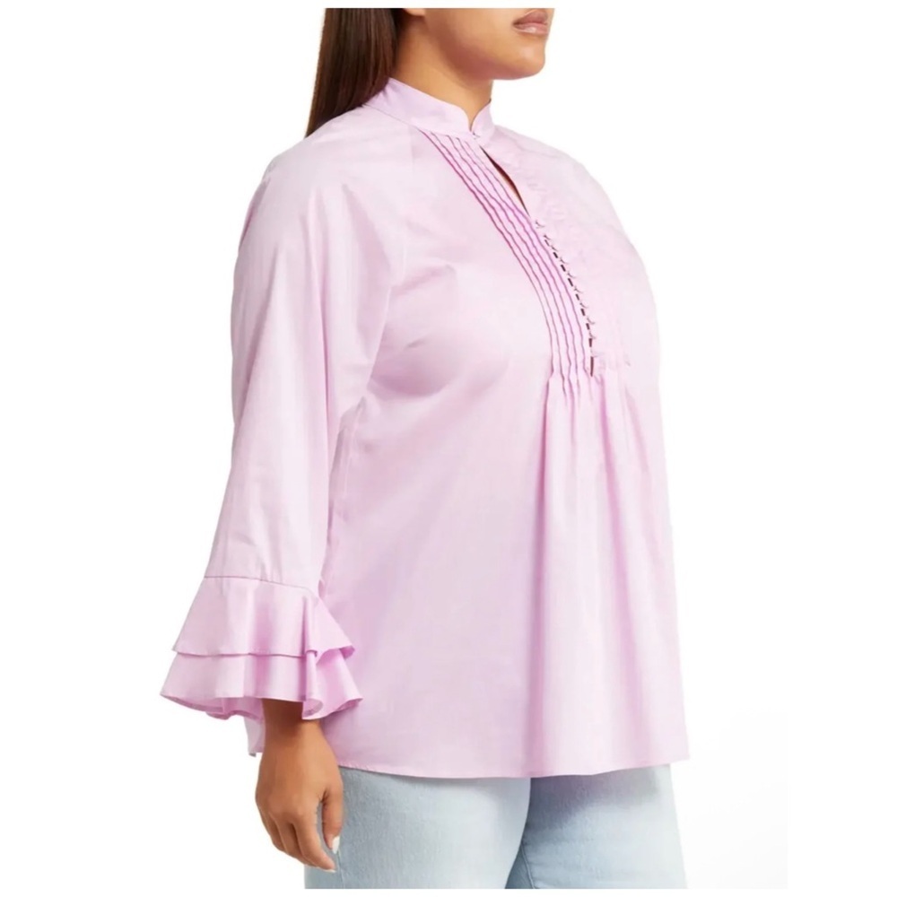Harshman | Nagisa Ruffle Cuff Pin Tuck Popover Shirt Orchid | 2X - Picture 2 of 14